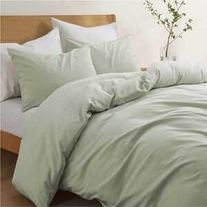 Peace Nest Faux Linen Duvet Cover Set Textured Durable Comfy, Sage Green, Twin